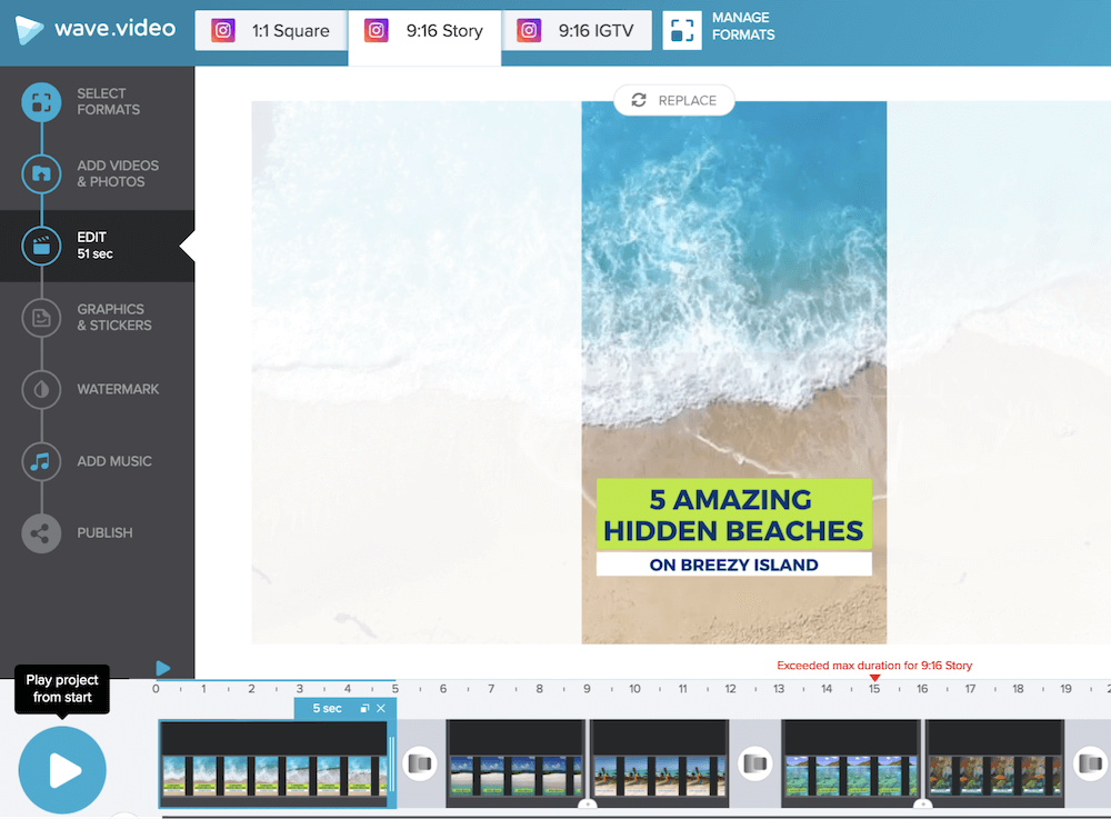 How to edit videos for Instagram in Wave.video