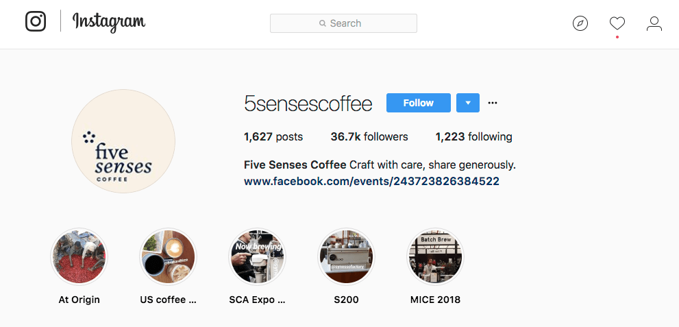 5 Senses Coffee Instagram Bio for Business Example