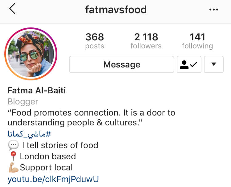 Instagram Bio for Business Example: Fatma vs Food