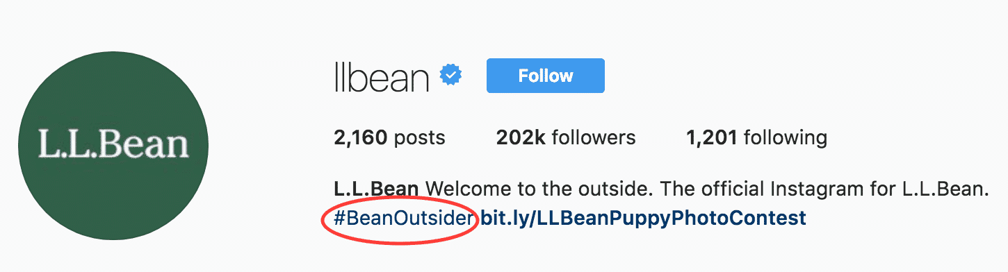 Instagram bio for business example: L.L. Bean