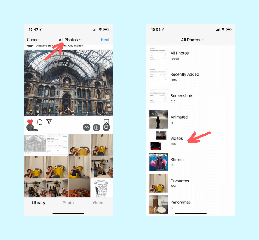 How to post a video on Instagram in-feed step2