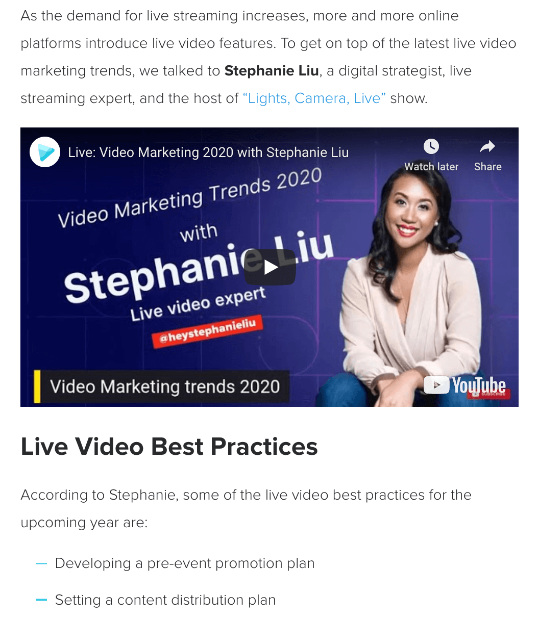 Turn live video into a blog post
