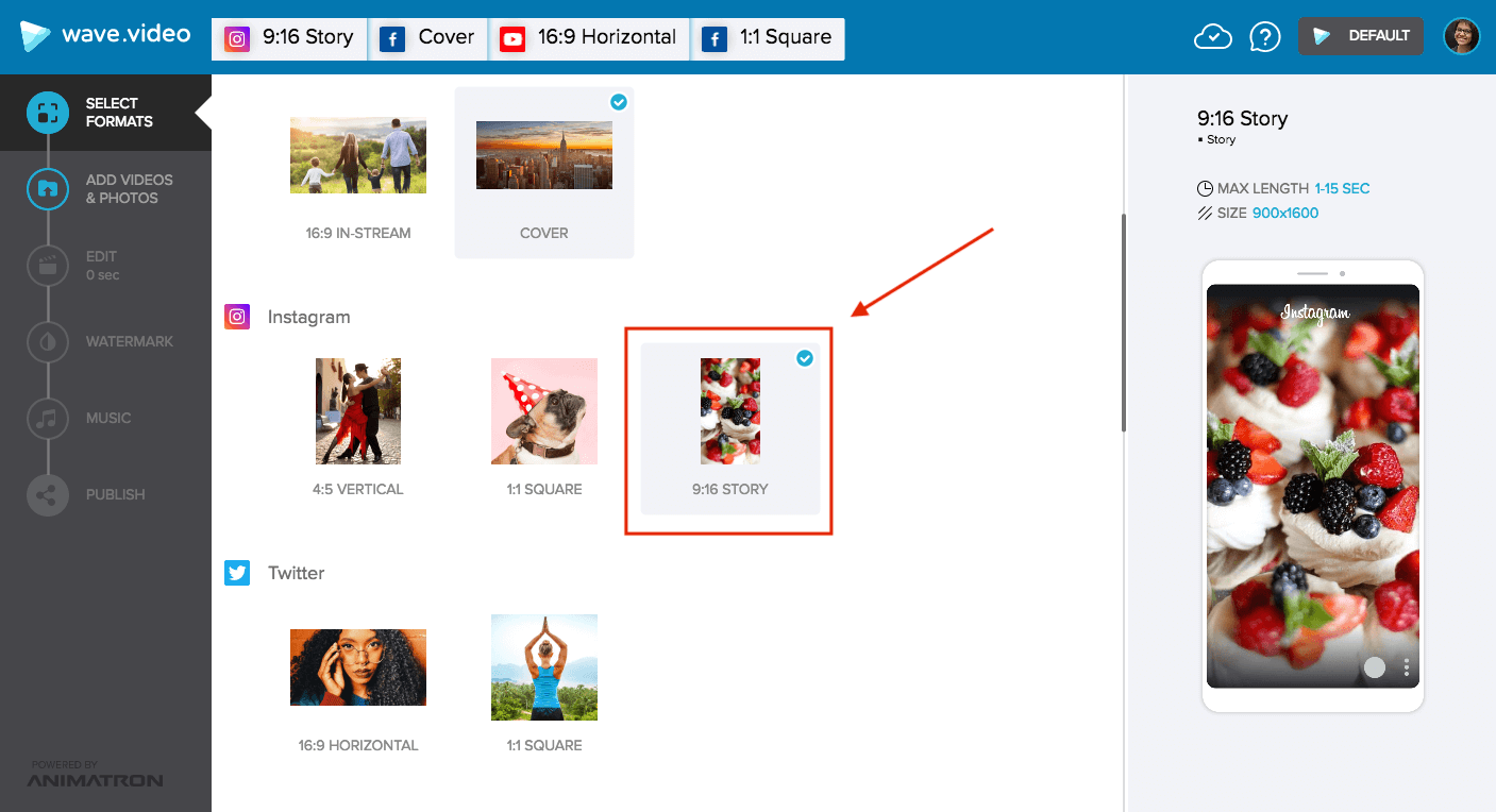 Make videos for Instagram Stories in Wave.video