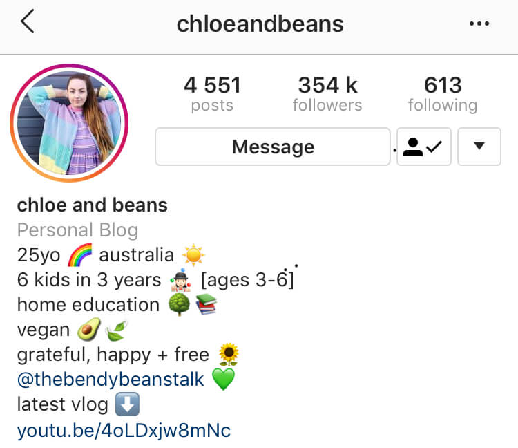 instagram bio example chloe and beans - instagram bio to attract followers