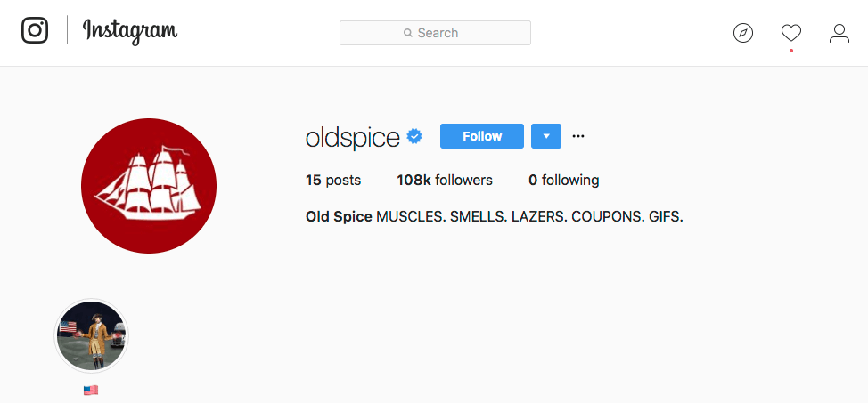 Exemplo de biografia curta no Instagram da Old Spice para empresas