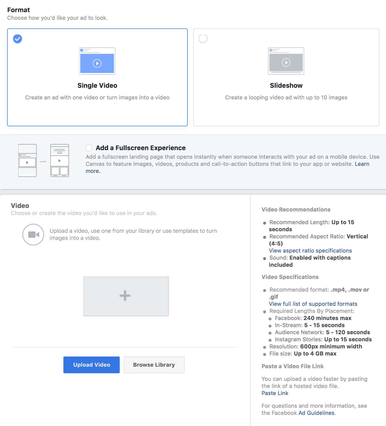 Facebook video ads: formats