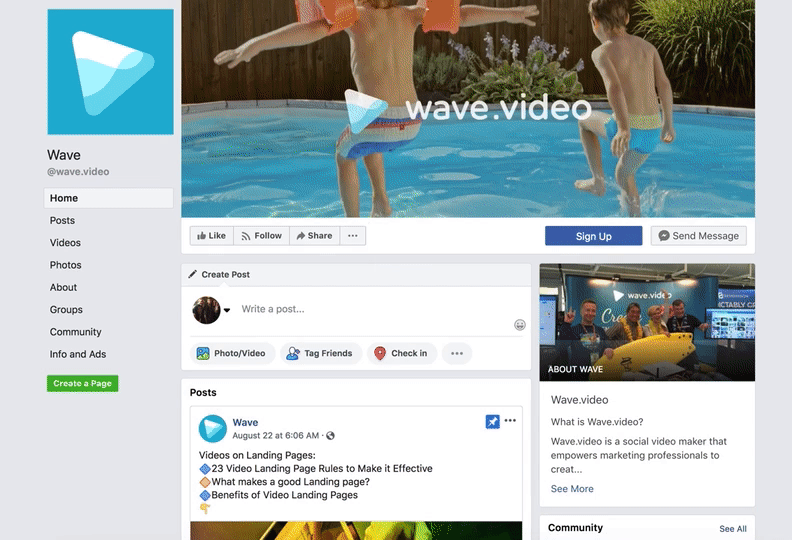 A gif showing the Facebook cover video on Wave.video's Facebook profile.