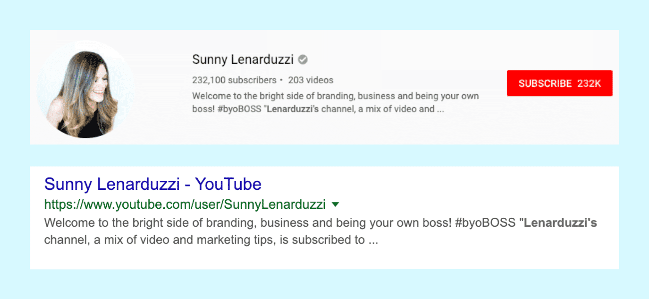 Sunny Lenarduzzi YouTube channel description