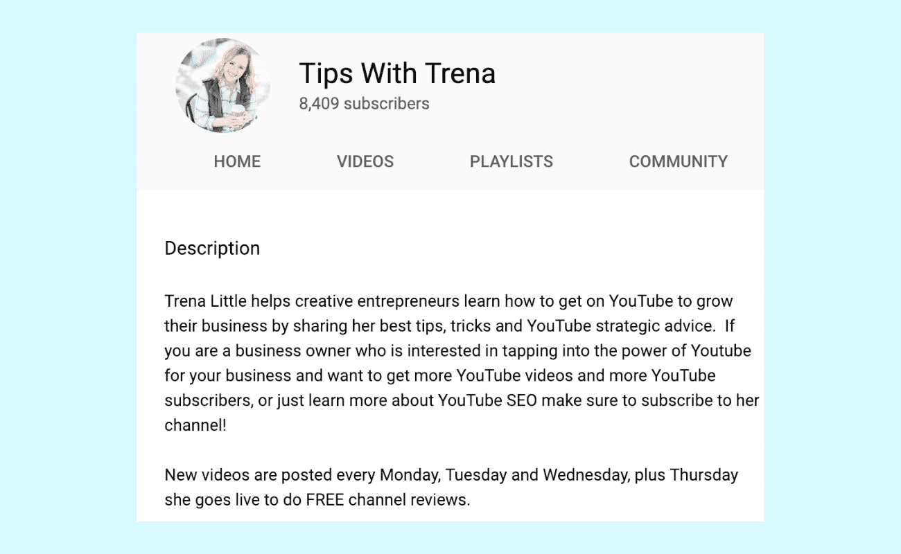 Tips with Trena YouTube channel description
