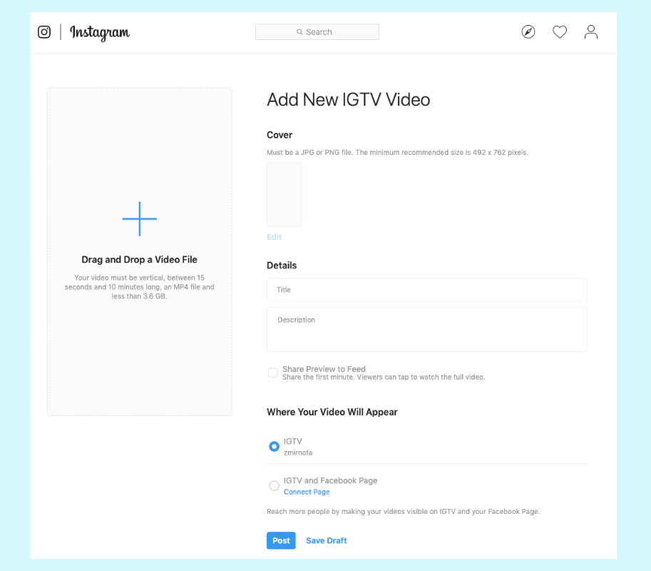 How to post a video to IGTV from desktop: choose a cover