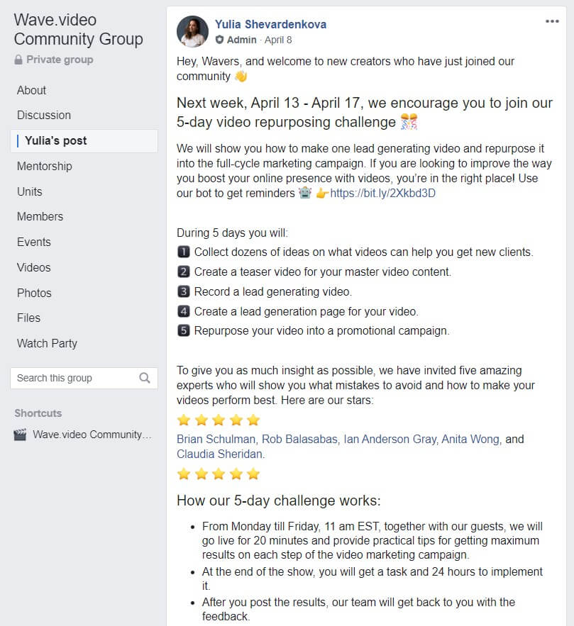 Facebook challenge welcome post