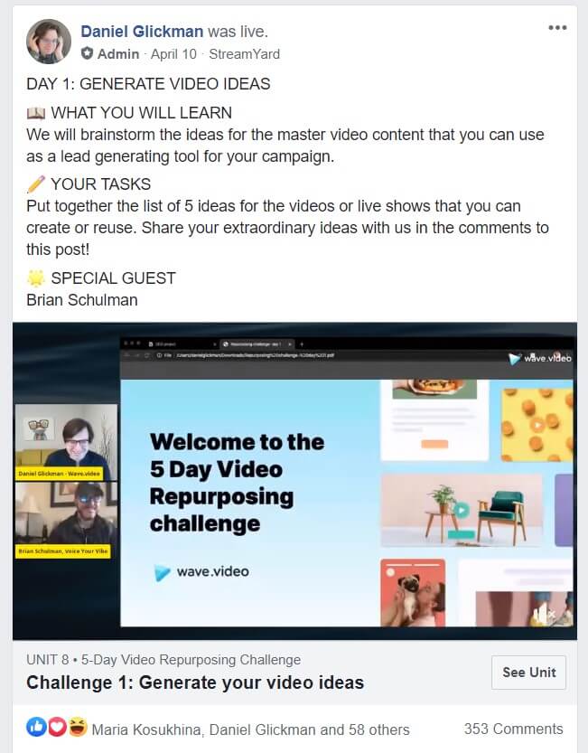 How to launch a Facebook challenge - post example