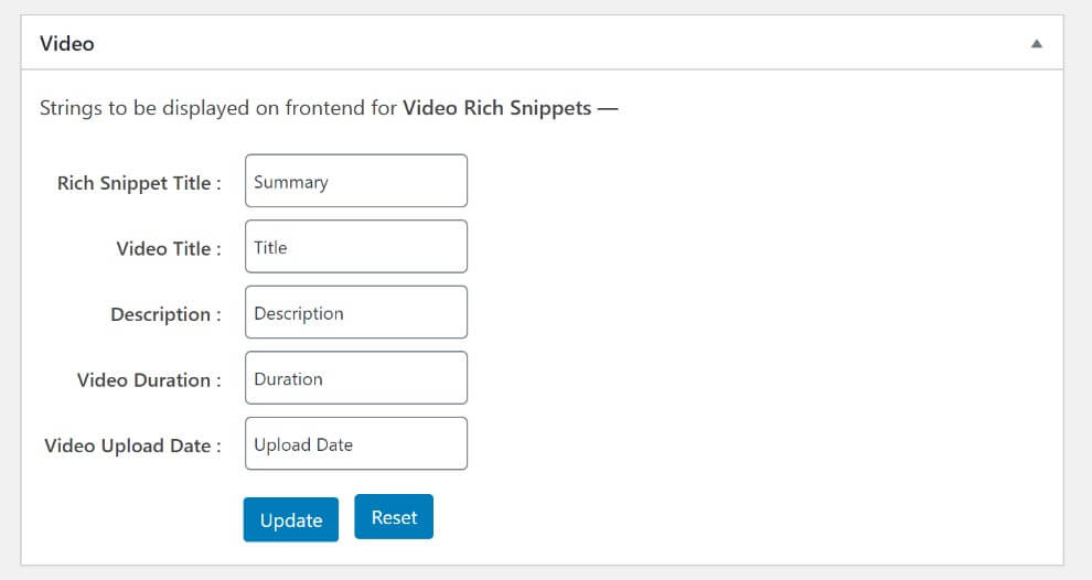 Video Snippets - wordpress dashboard video