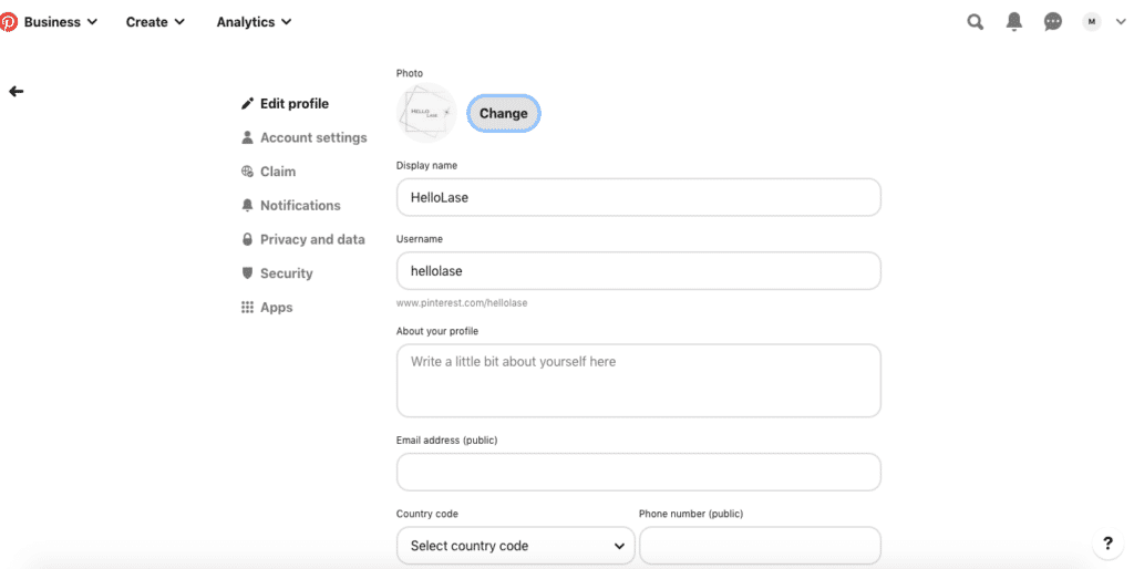 Pinterest Video - business account settings