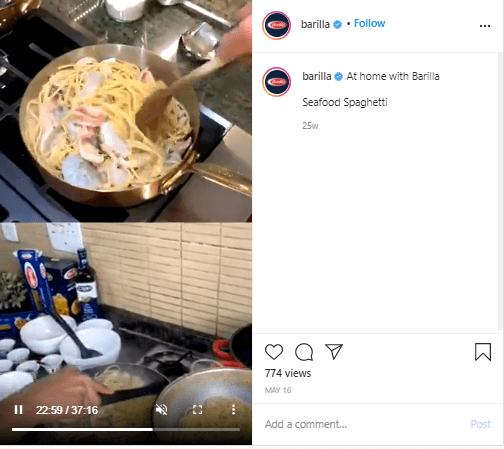 Instagram Live Streaming Barilla