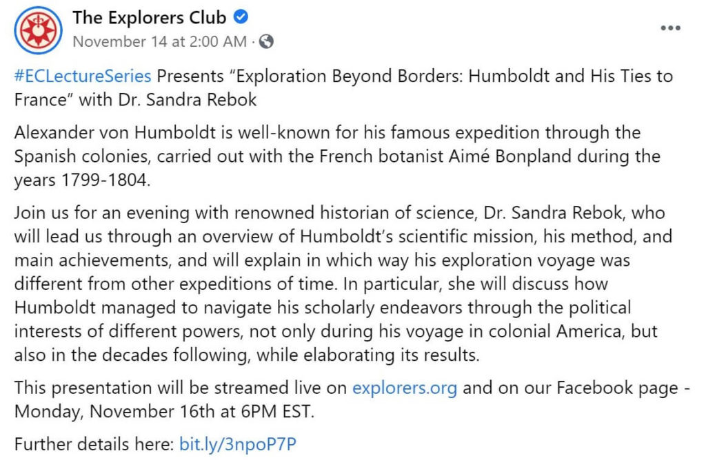 The Explorers Club FB Live Post