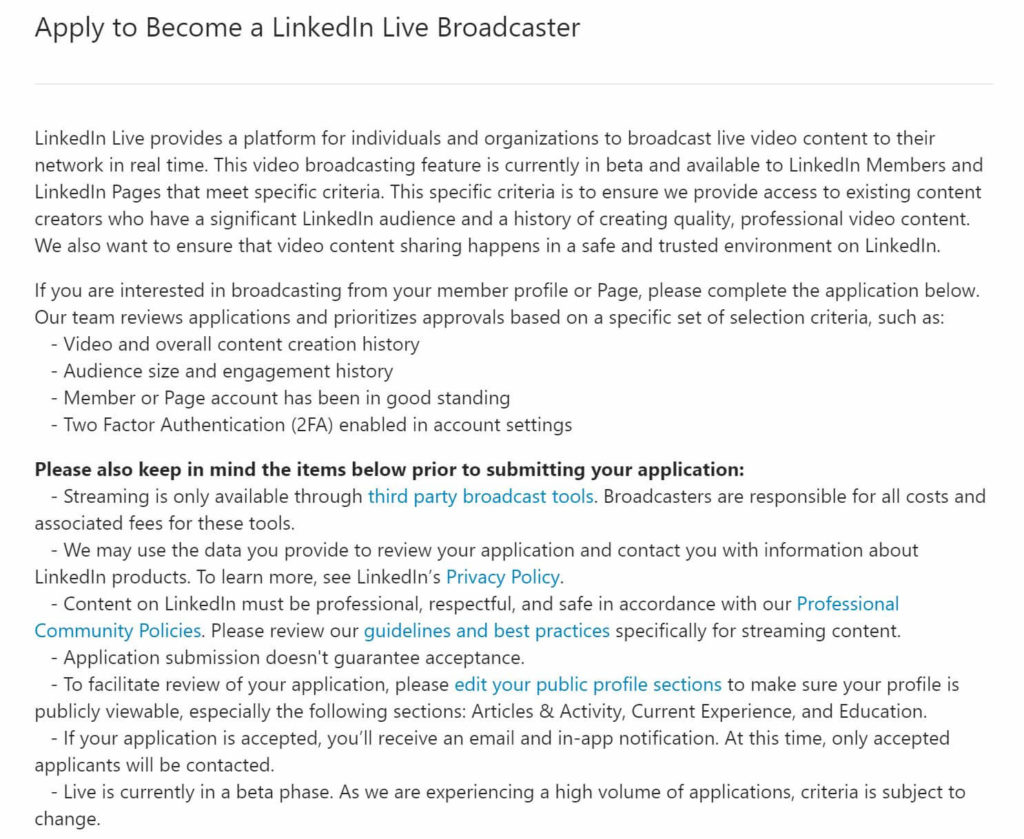 LinkedIn Live Application
