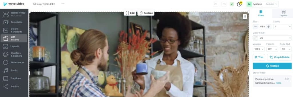 Customize video editing template Wave.video