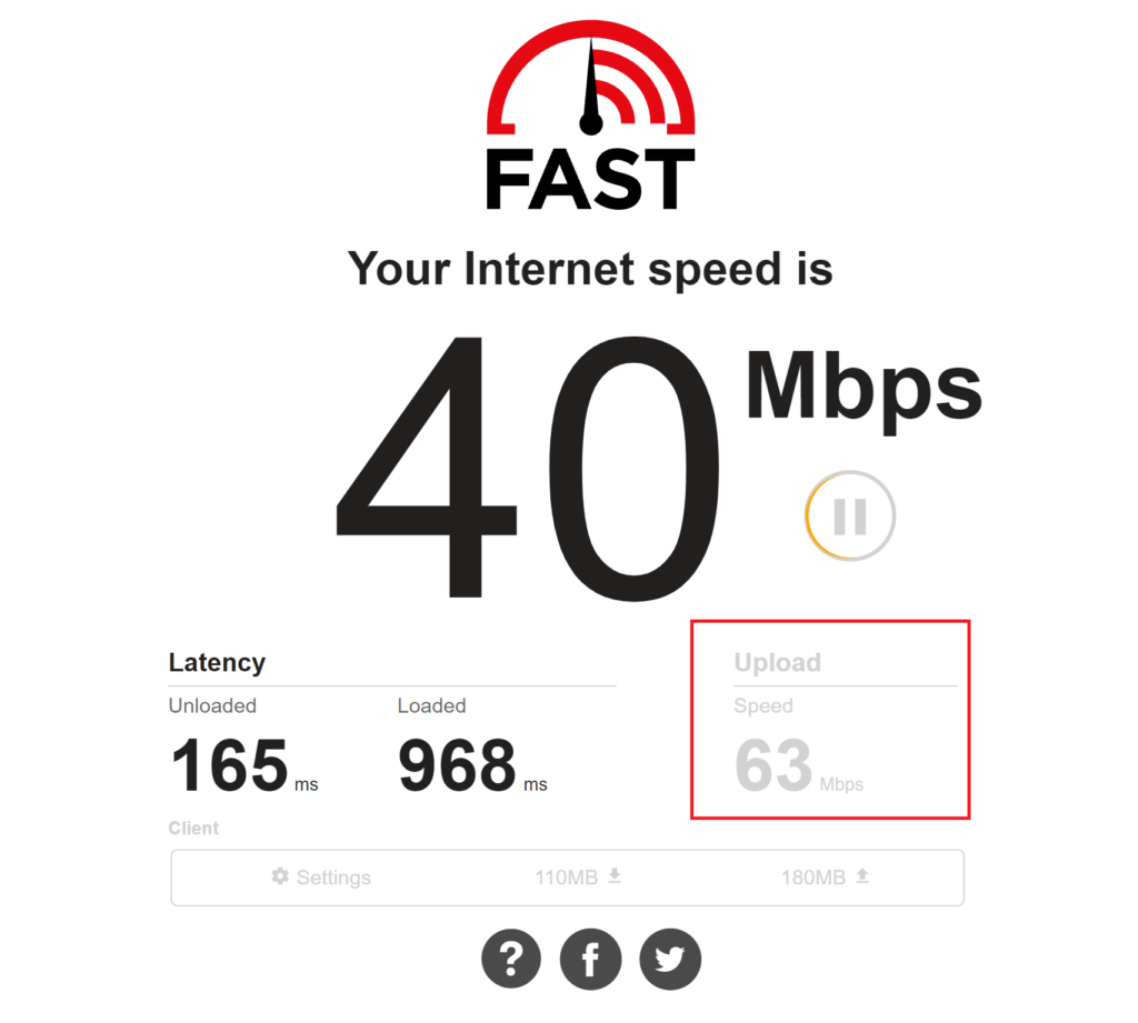 Upload speed on Fast.com