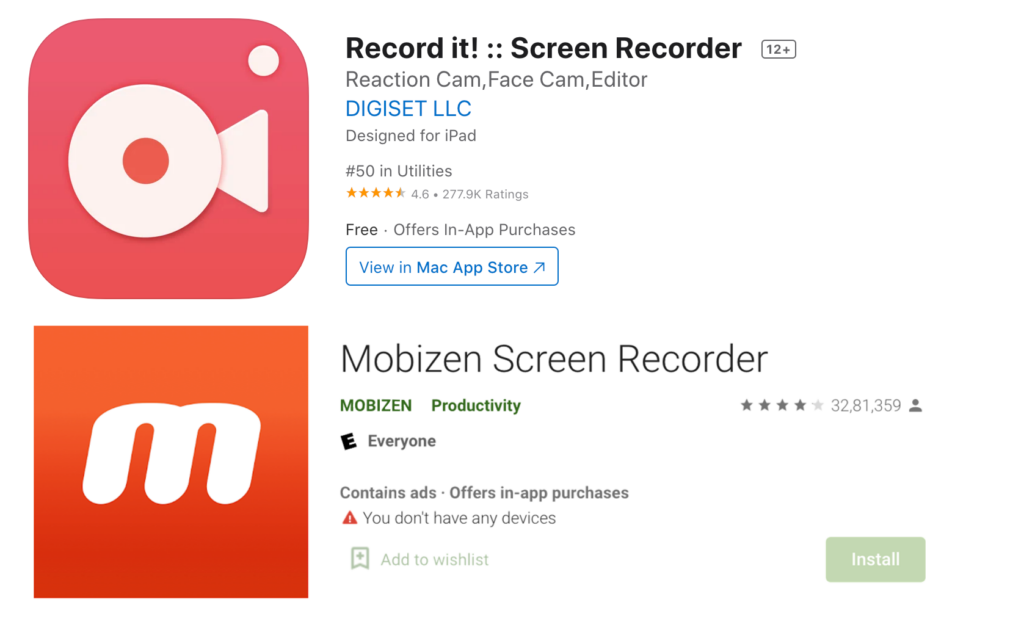 iOS and Android apps for screen recording