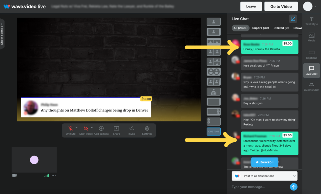 YouTube super chat features, manage them in your Wave.video studio