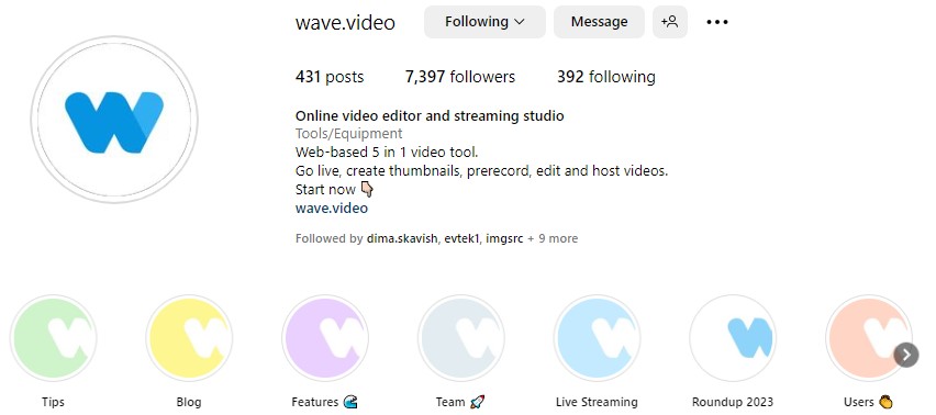Instagram bio wave.video