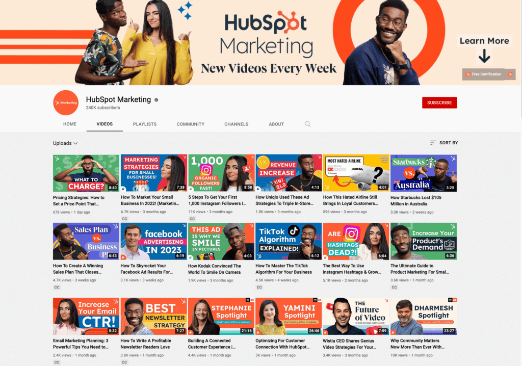 example of HubSpot YouTube thumbnails