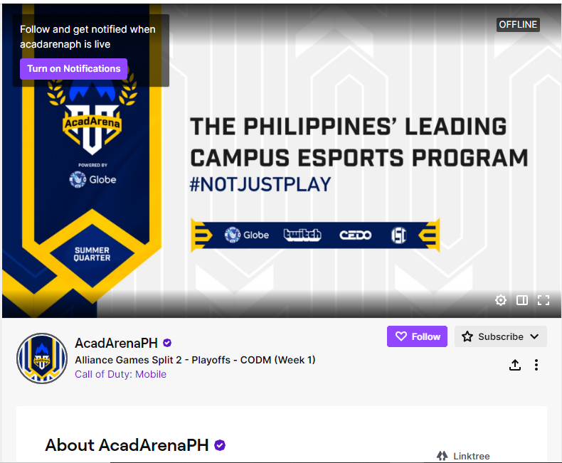 AcadArenaPH Twitch Offline Banner screenshot