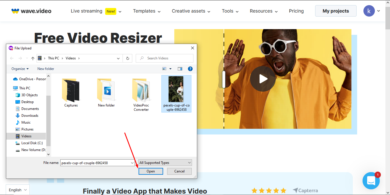 Video Resizer tool – uploading video
