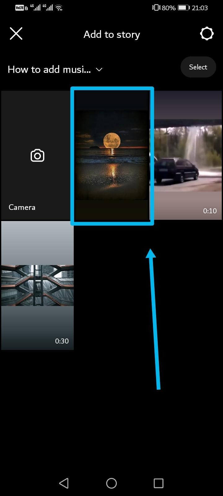 How to Share a YouTube Video on Instagram - choosing video on Instagram