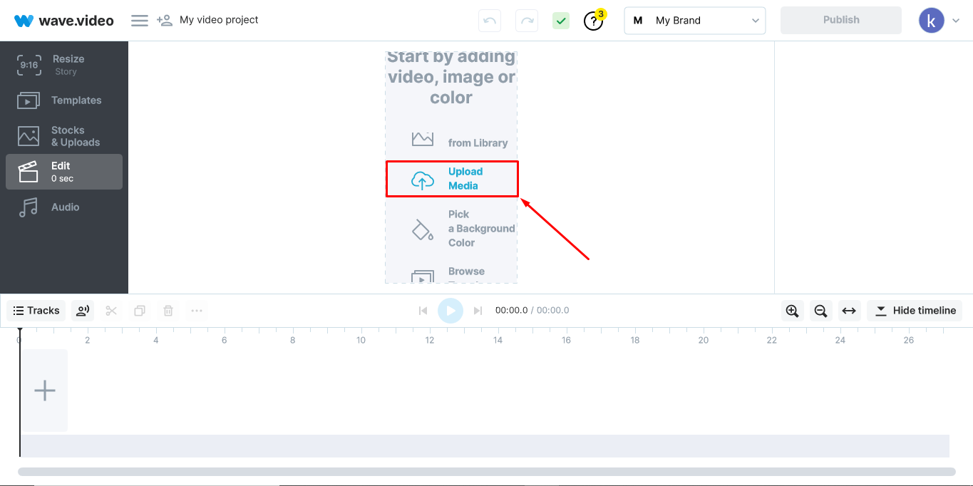 How to Share a YouTube Video on Instagram - Uploading file in Wave.video